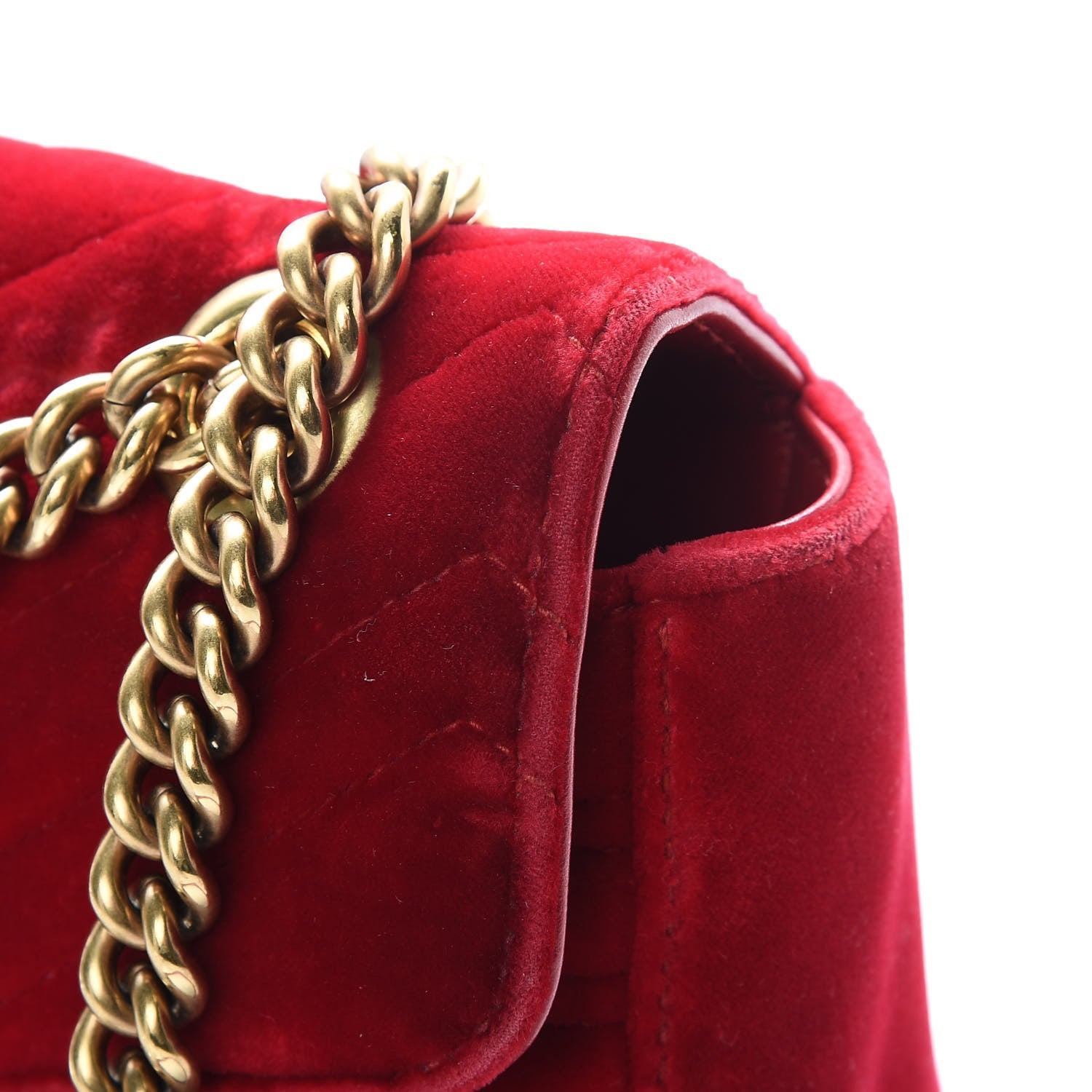 Gucci Velvet Matelasse Small GG Marmont Shoulder Bag Hibiscus Red 16 of 21