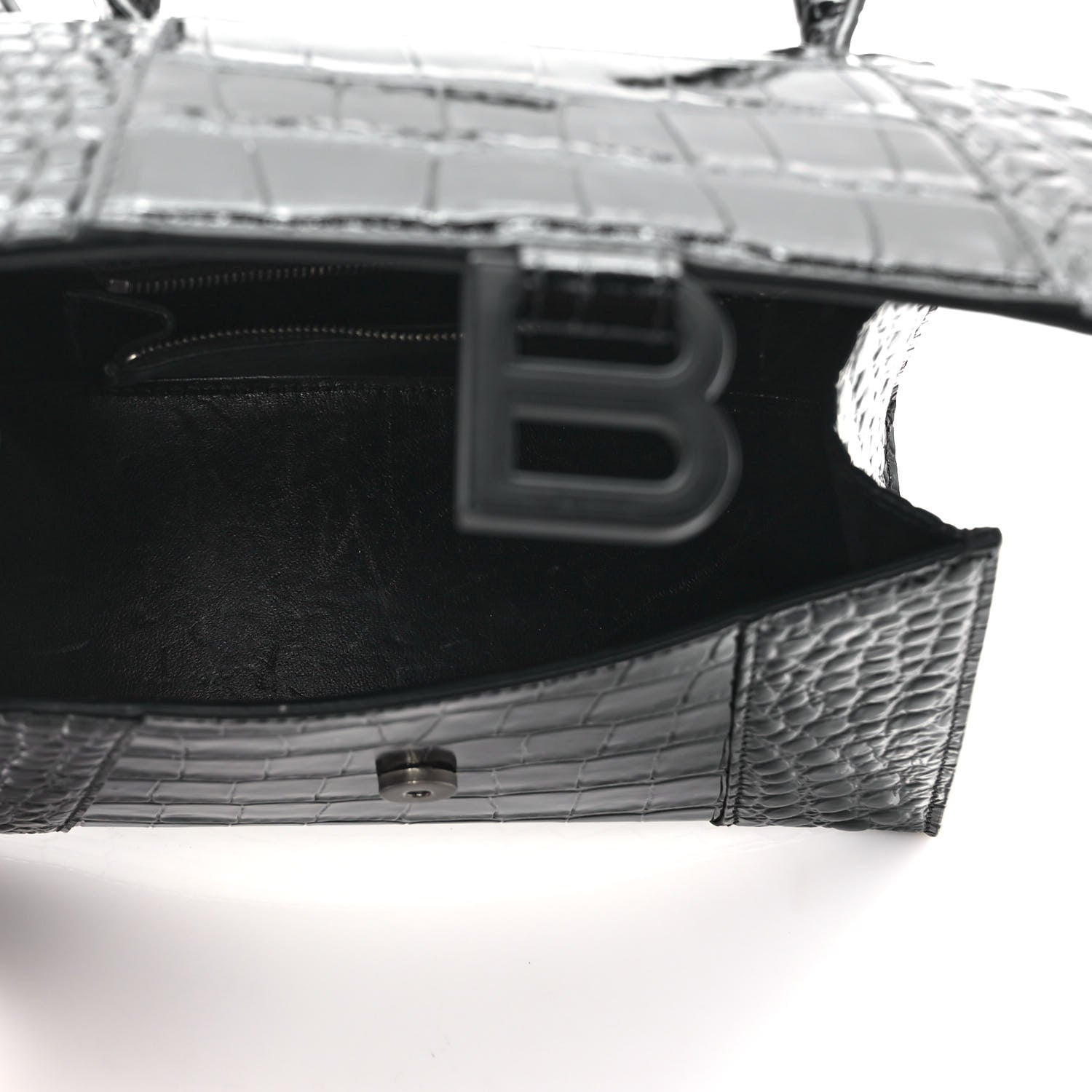 Balenciaga Shiny Calfskin Monochrome Crocodile Embossed Small Hourglass Top Handle Bag Black 5 of 9