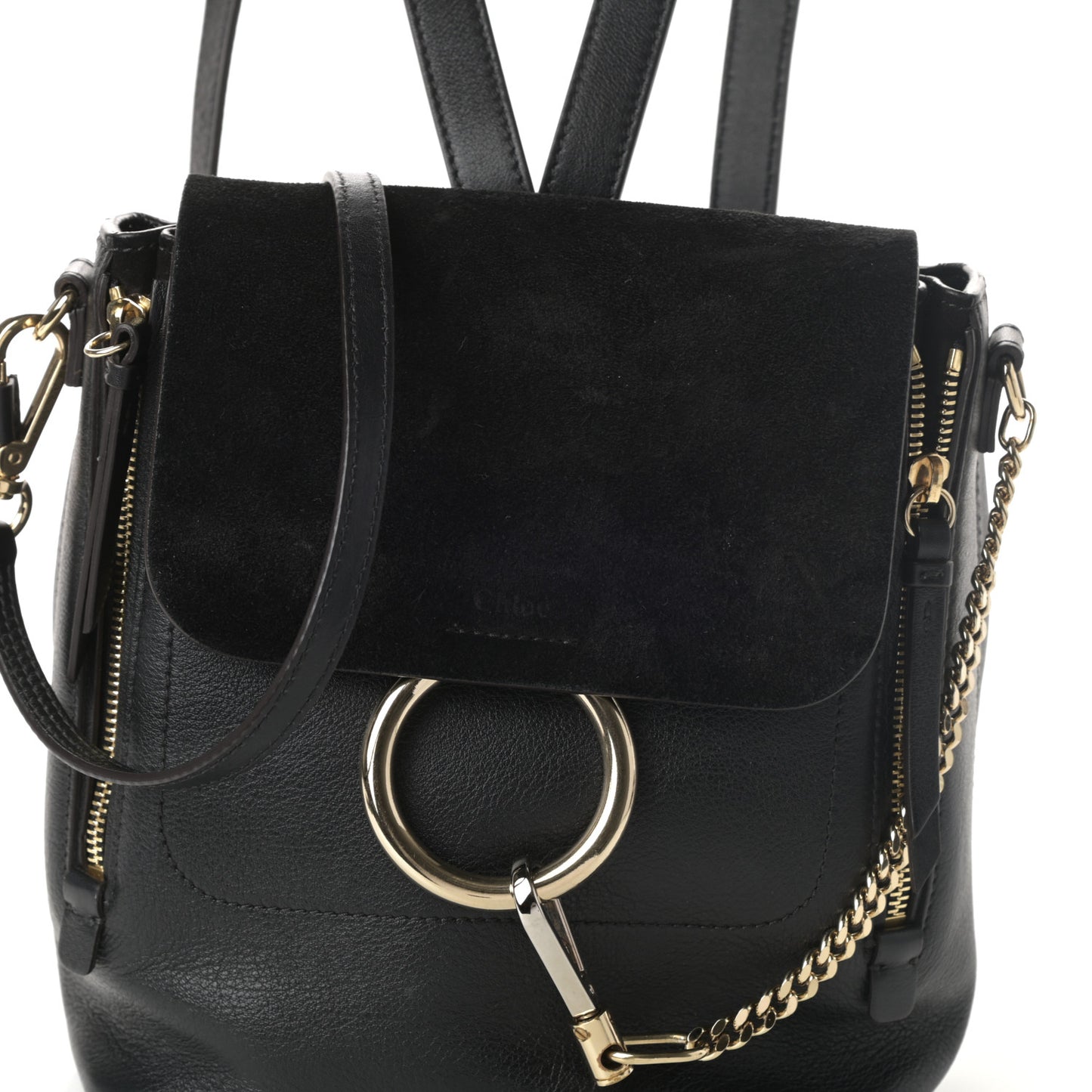 Suede Calfskin Small Faye Backpack Black
