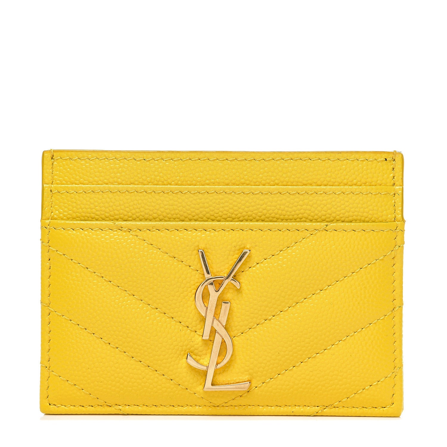 Saint Laurent Grain De Poudre Matelasse Chevron Monogram Credit Card Case Mimosa 1 of 7