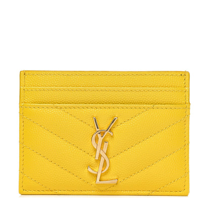 Saint Laurent Grain De Poudre Matelasse Chevron Monogram Credit Card Case Mimosa 1 of 7