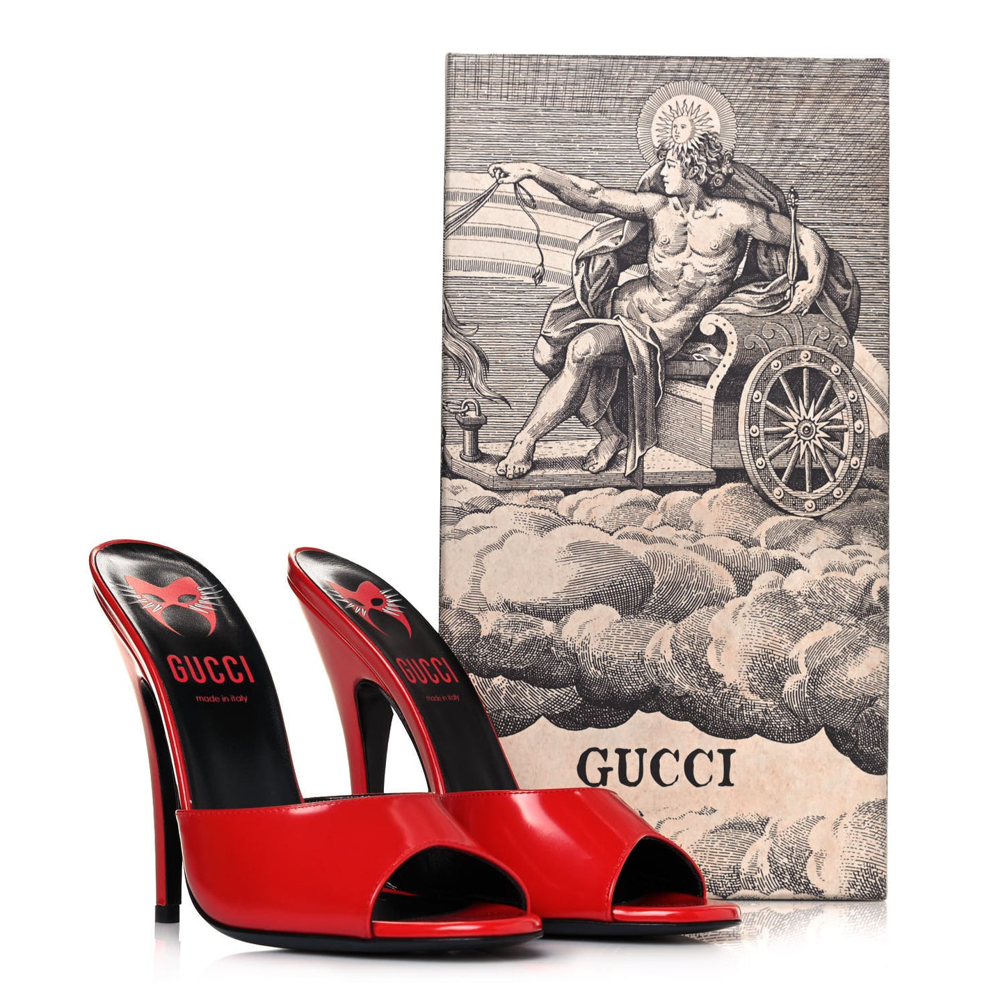Polished Calfskin Scarlet High Heel Slide Sandals 37.5 Heron Red