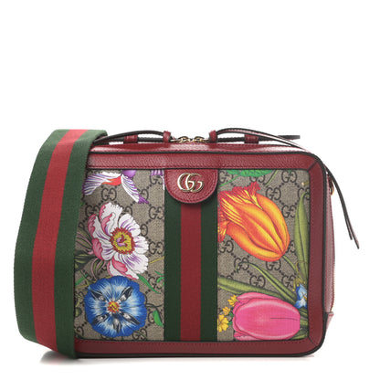 Gucci GG Supreme Monogram Flora Web Small Ophidia Top Handle Shoulder Bag Hibiscus Red 1 of 11