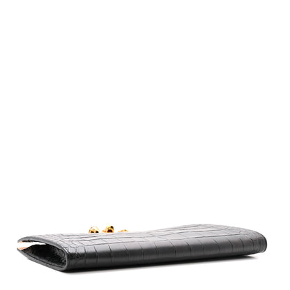 Alexander McQueen Calfskin Crocodile Embossed Knuckle Flat Clutch Black Gold 4 of 10
