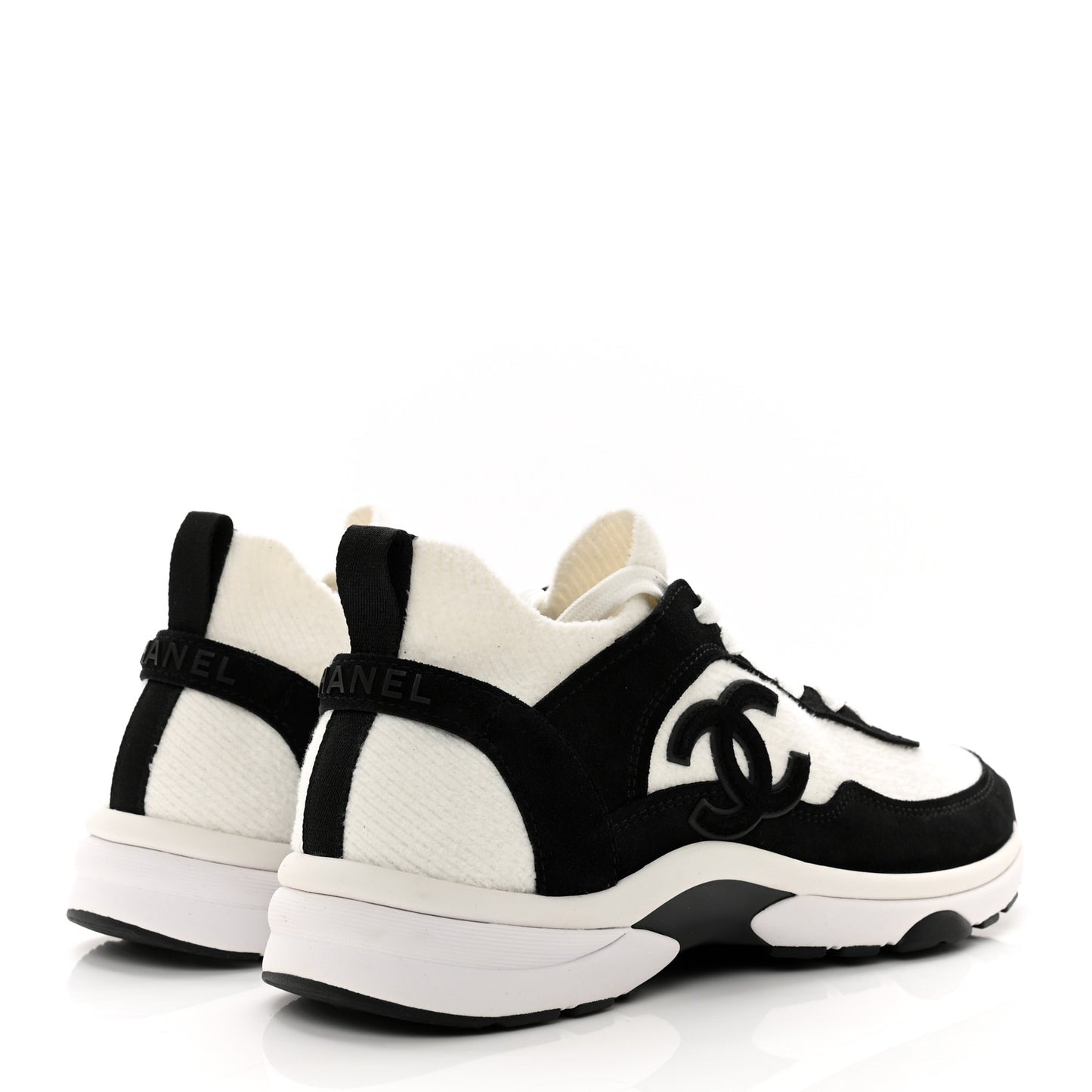 Fabric Suede Calfskin CC Sneakers 38.5 White Black