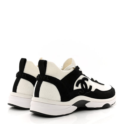 Chanel Fabric Suede Calfskin CC Sneakers 38.5 White Black 4 of 8