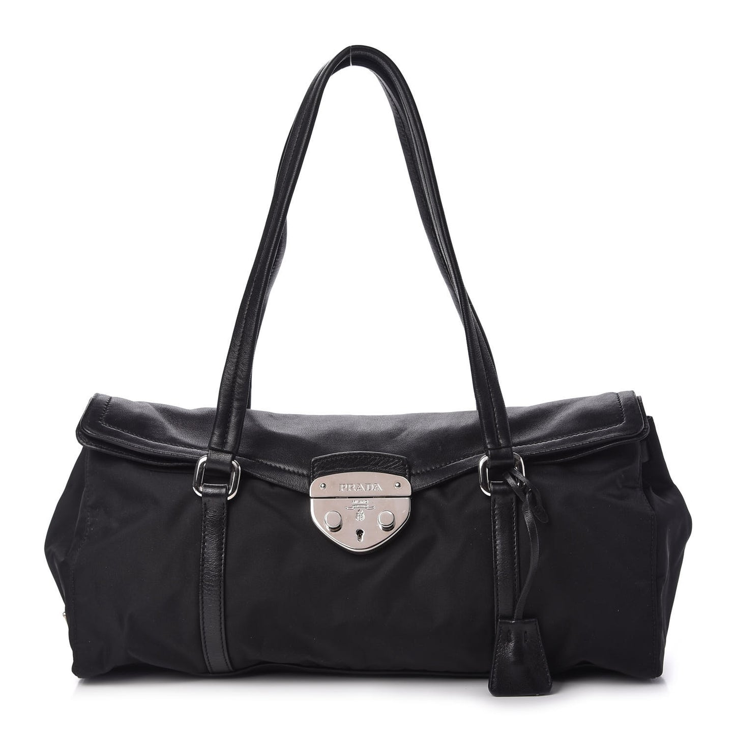 Tessuto Nylon Nappa Foldover Pushlock Satchel Black