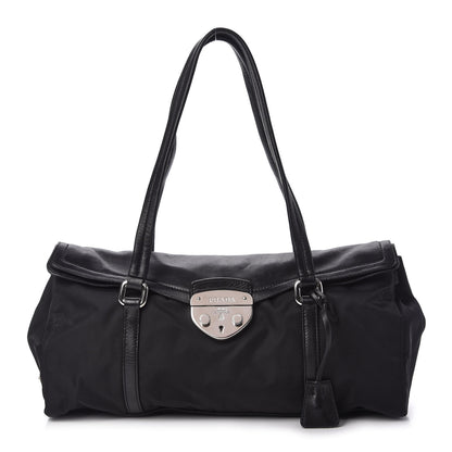 Prada Tessuto Nylon Nappa Foldover Pushlock Satchel Black 1 of 10