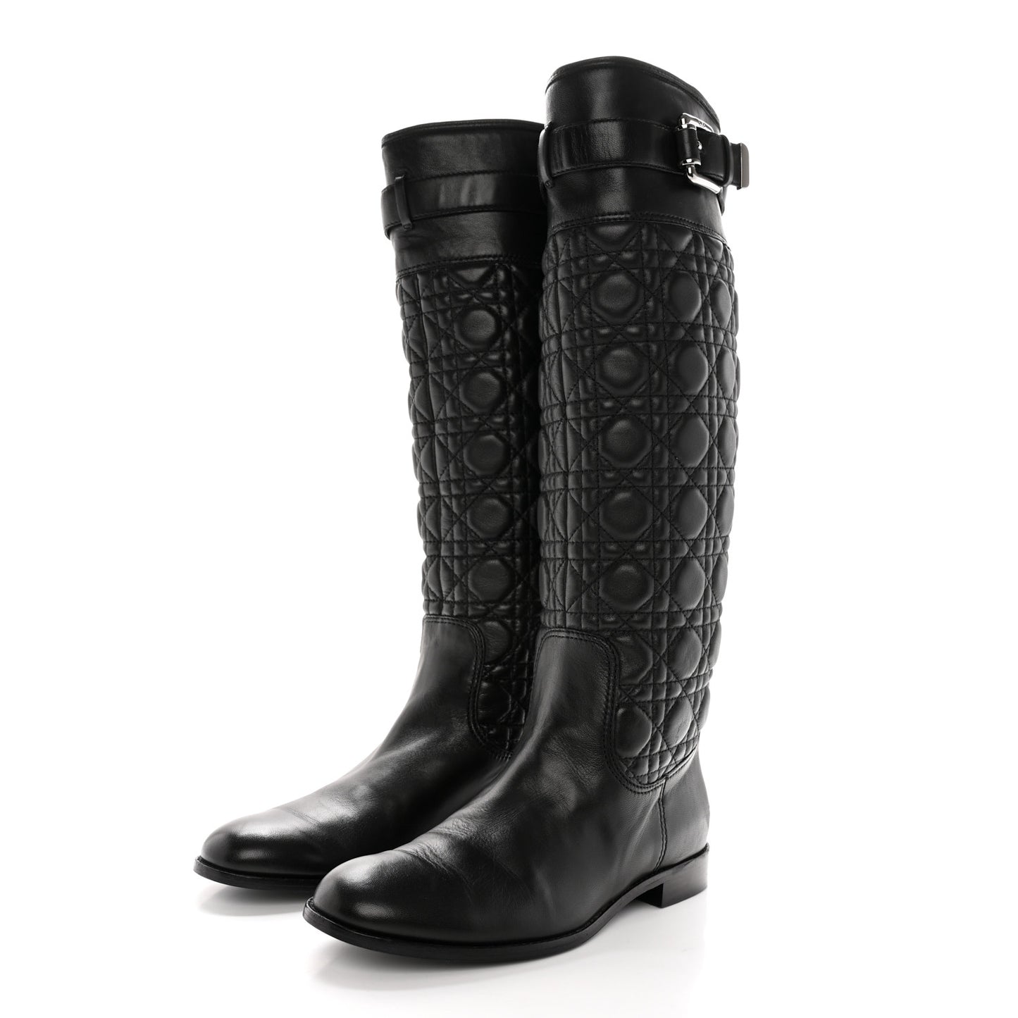 Calfskin Cannage Tall Riding Boots 38.5 Black
