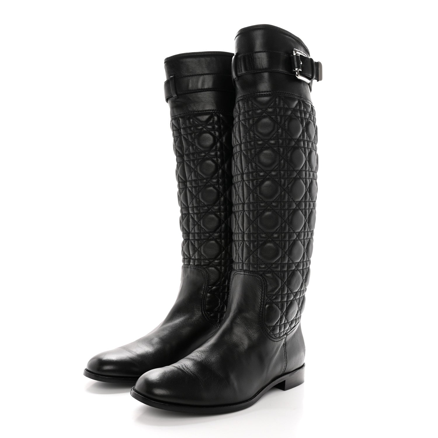 Christian Dior Calfskin Cannage Tall Riding Boots 38.5 Black 3 of 16