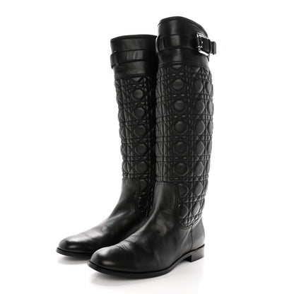 Christian Dior Calfskin Cannage Tall Riding Boots 38.5 Black 3 of 16
