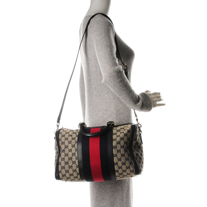 Gucci Monogram Selleria Calfskin Vintage Web Medium Boston Beige Blue 2 of 7