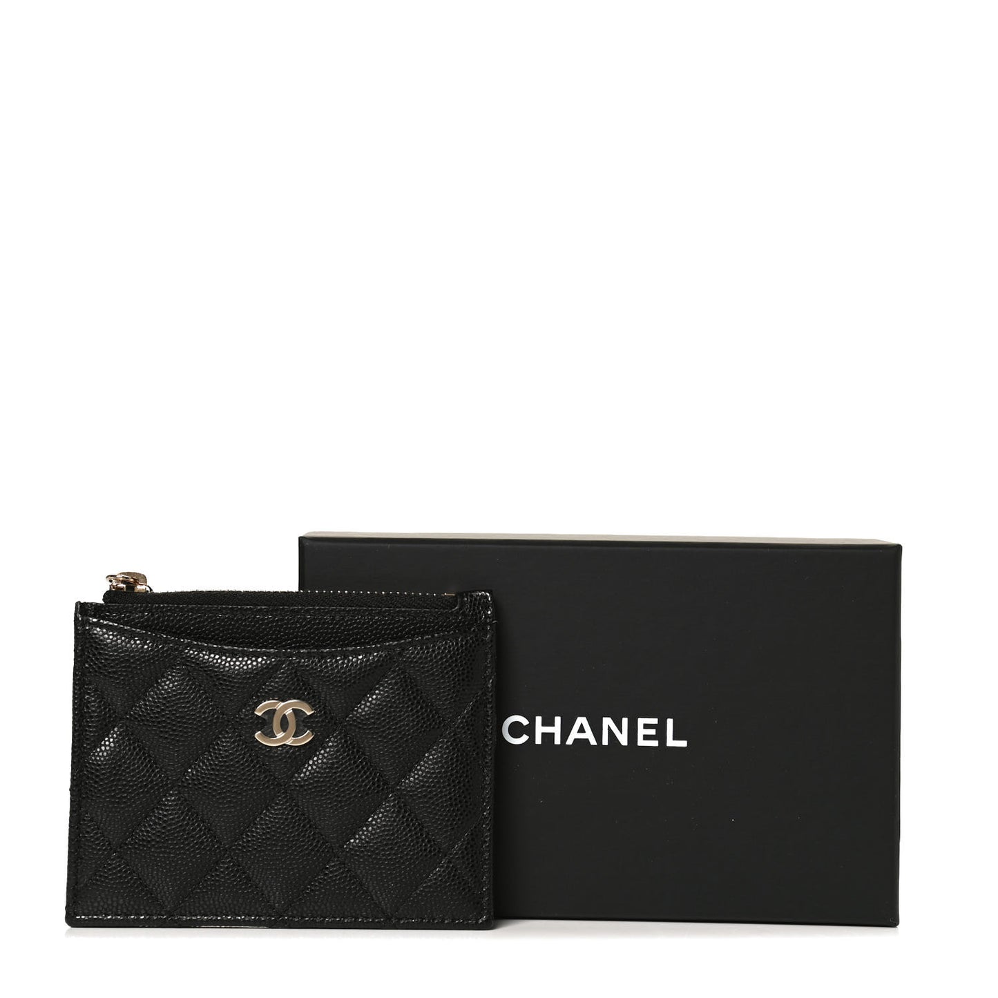 Caviar Quilted CC Zip Card Holder Black