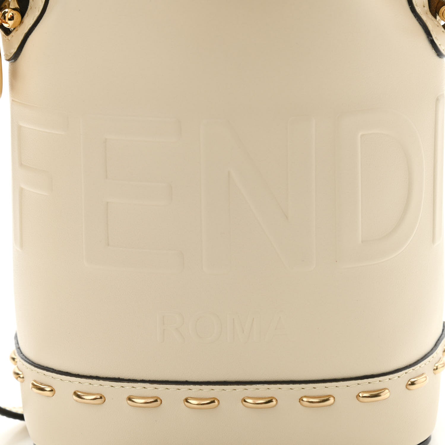 Fendi Vitello King F is Fendi Logo Debossed Metal Stitch Mini Mon Tresor Bucket Bag Pergamena 10 of 10