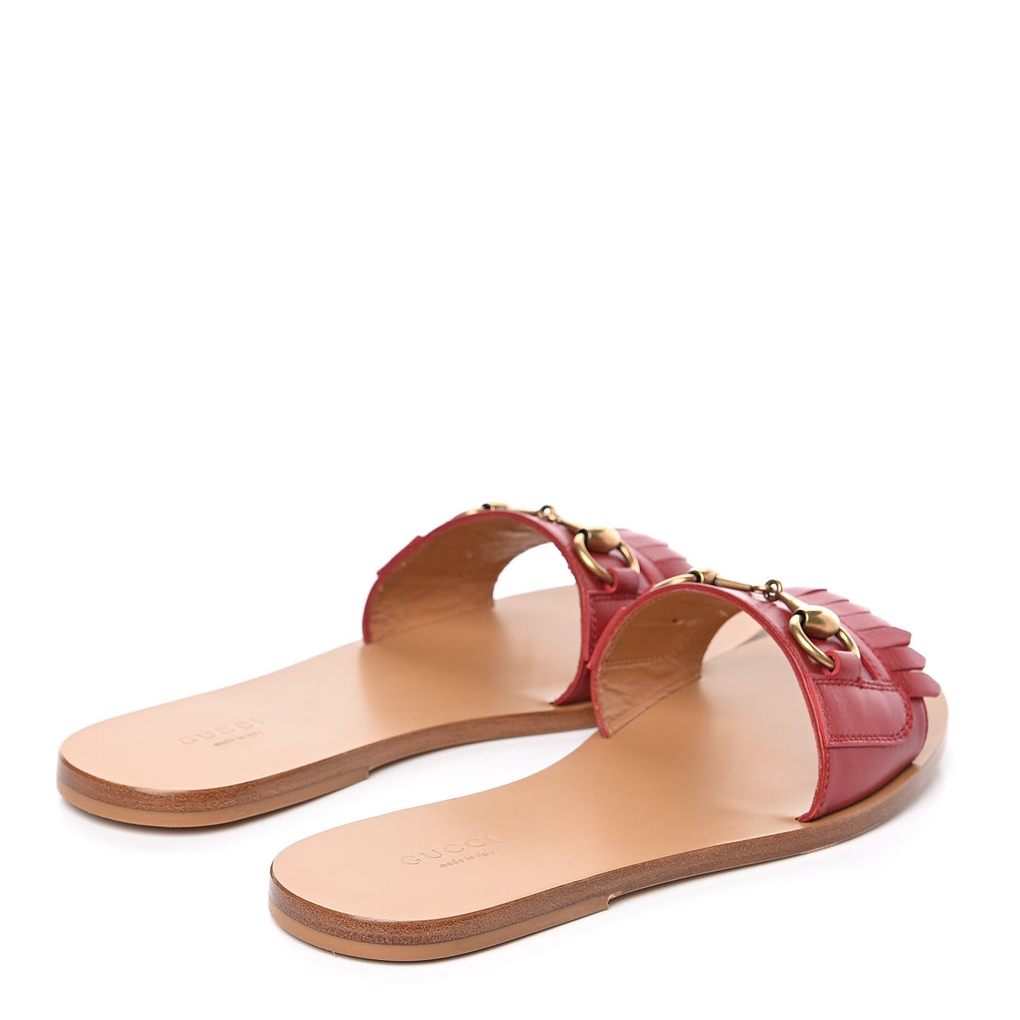 Malaga Kid Fringe Horsebit Slide Sandals 37.5 Hibiscus Red