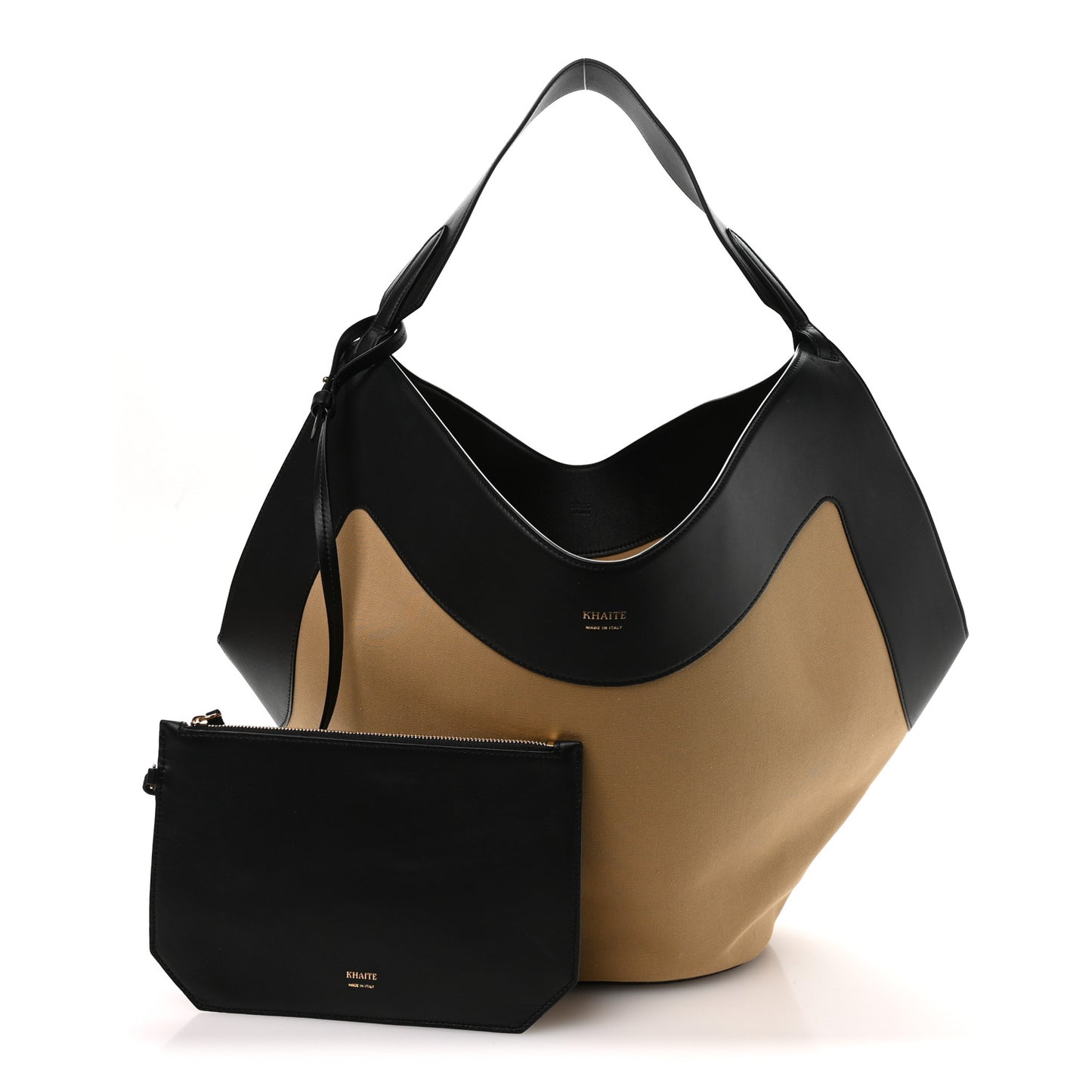 Canvas Calfskin Medium Lotus Tote Black Honey