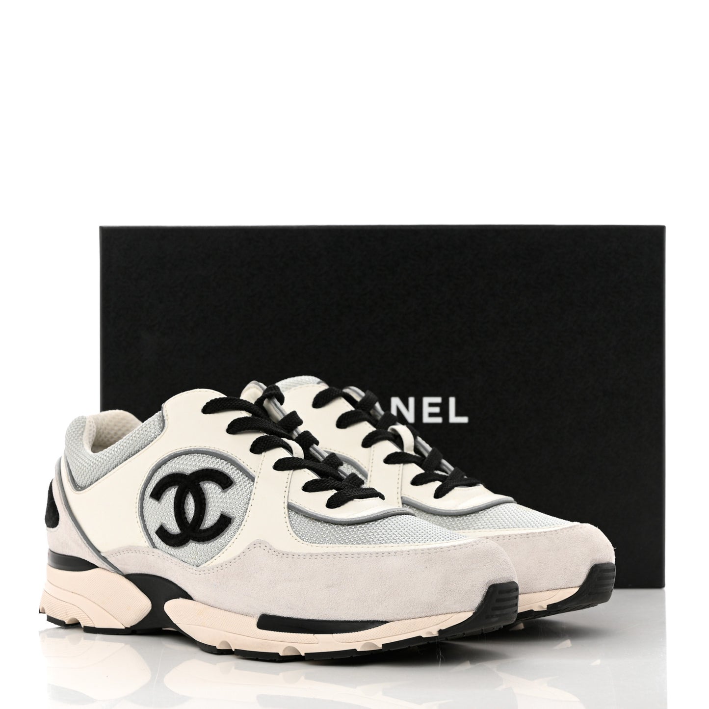 Mesh Suede Calfskin Womens CC Sneakers 41 White Silver Light Grey