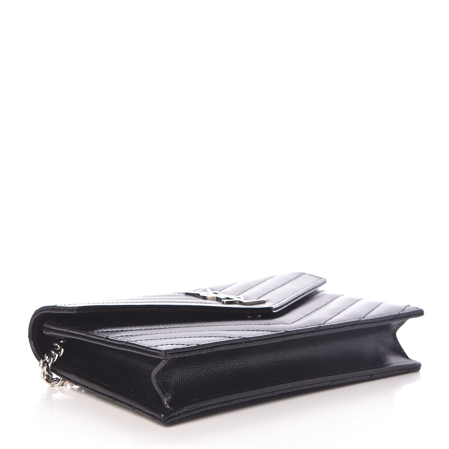 Saint Laurent Grain De Poudre Matelasse Chevron Monogram Envelope Chain Wallet Black 4 of 13