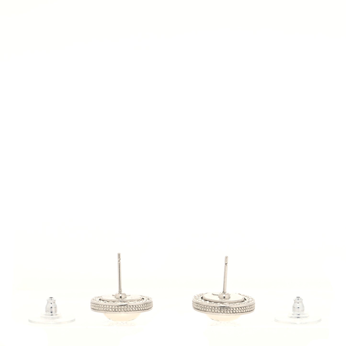 Pearl Crystal CC Round Earrings Silver