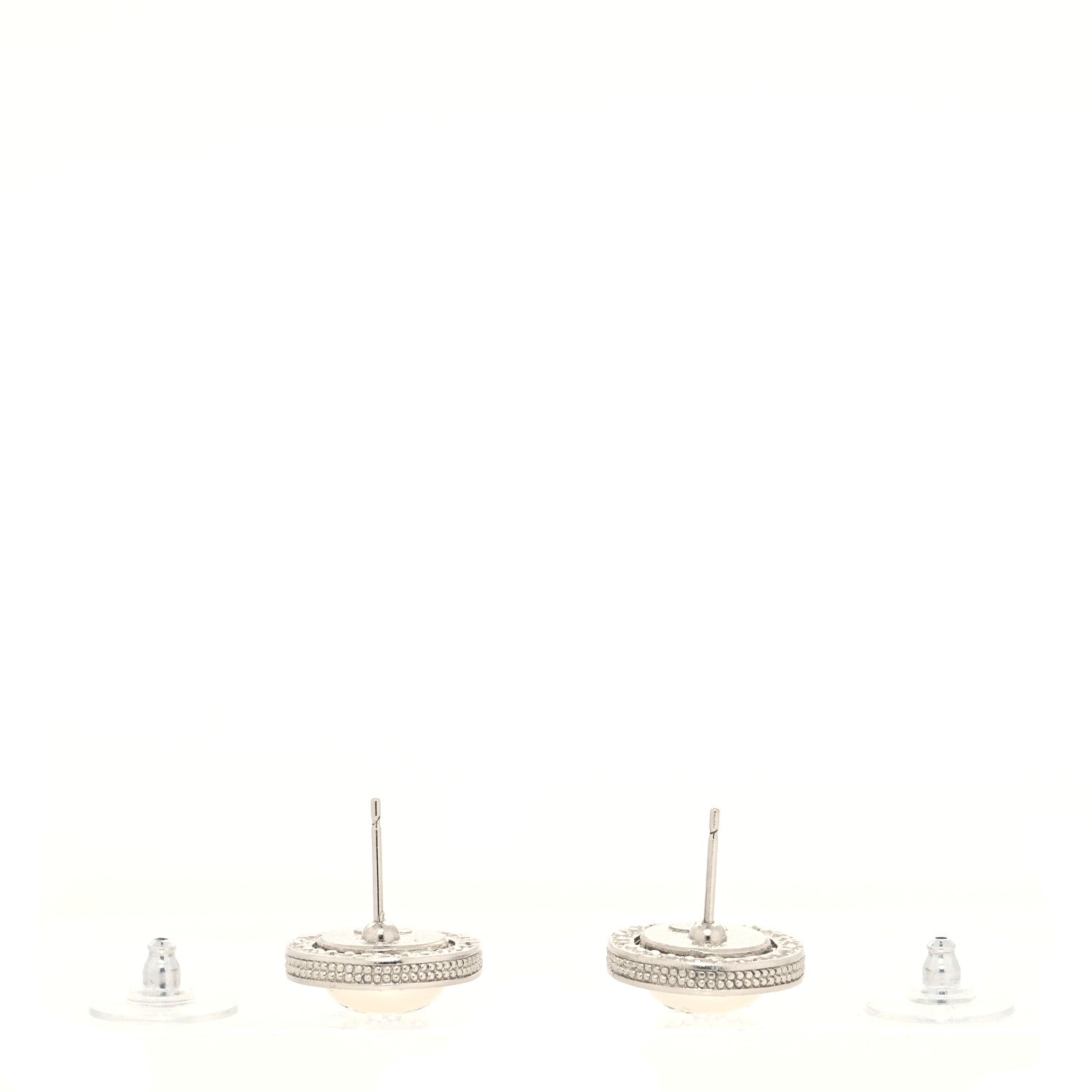 Chanel Pearl Crystal CC Round Earrings Silver 3 of 4