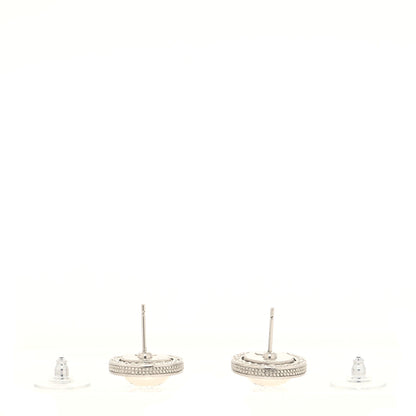 Chanel Pearl Crystal CC Round Earrings Silver 3 of 4
