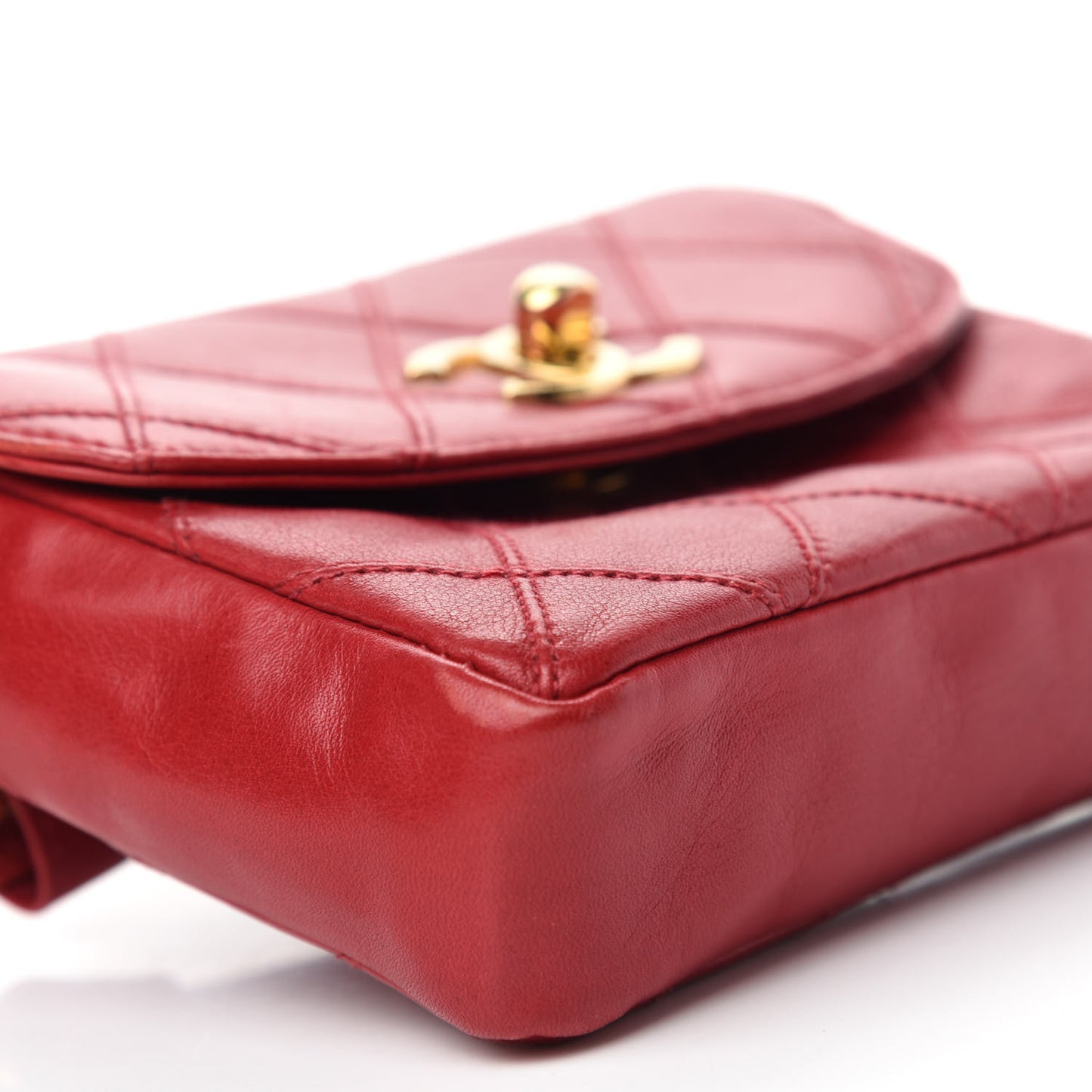Calfskin Quilted Flap Waist Belt Bag Red