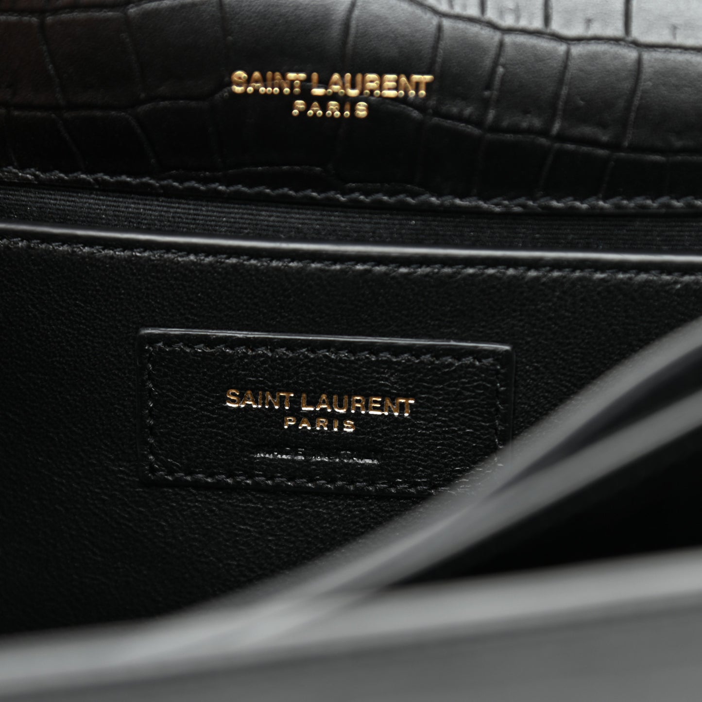 Calfskin Crocodile Embossed Small Monogram Sunset Black