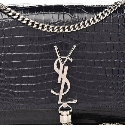 Saint Laurent Calfskin Crocodile Embossed Medium Classic Monogram Kate Tassel Satchel Blue Sapphire 8 of 10