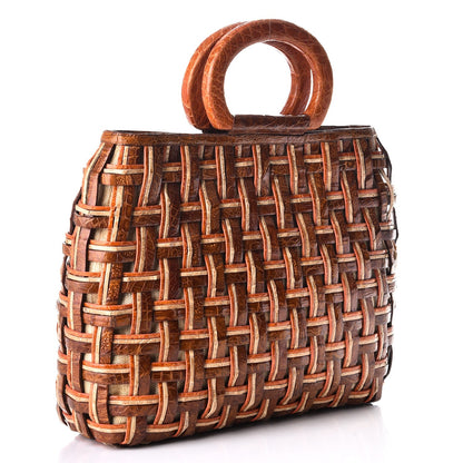 Nancy Gonzalez Crocodile Woven Top Handle Tote Orange Brown 3 of 9
