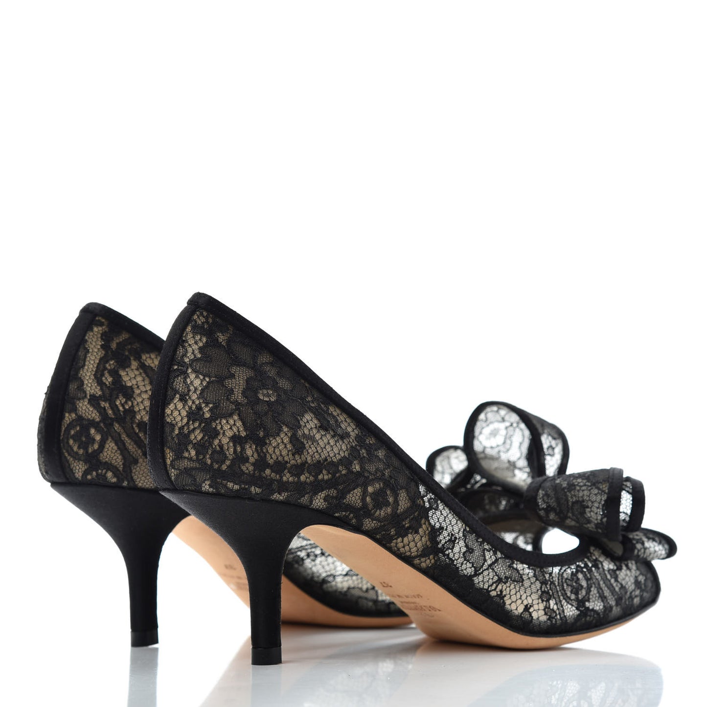 Satin Lace Couture Bow Peep Toe Low Heel Pumps 37 Black