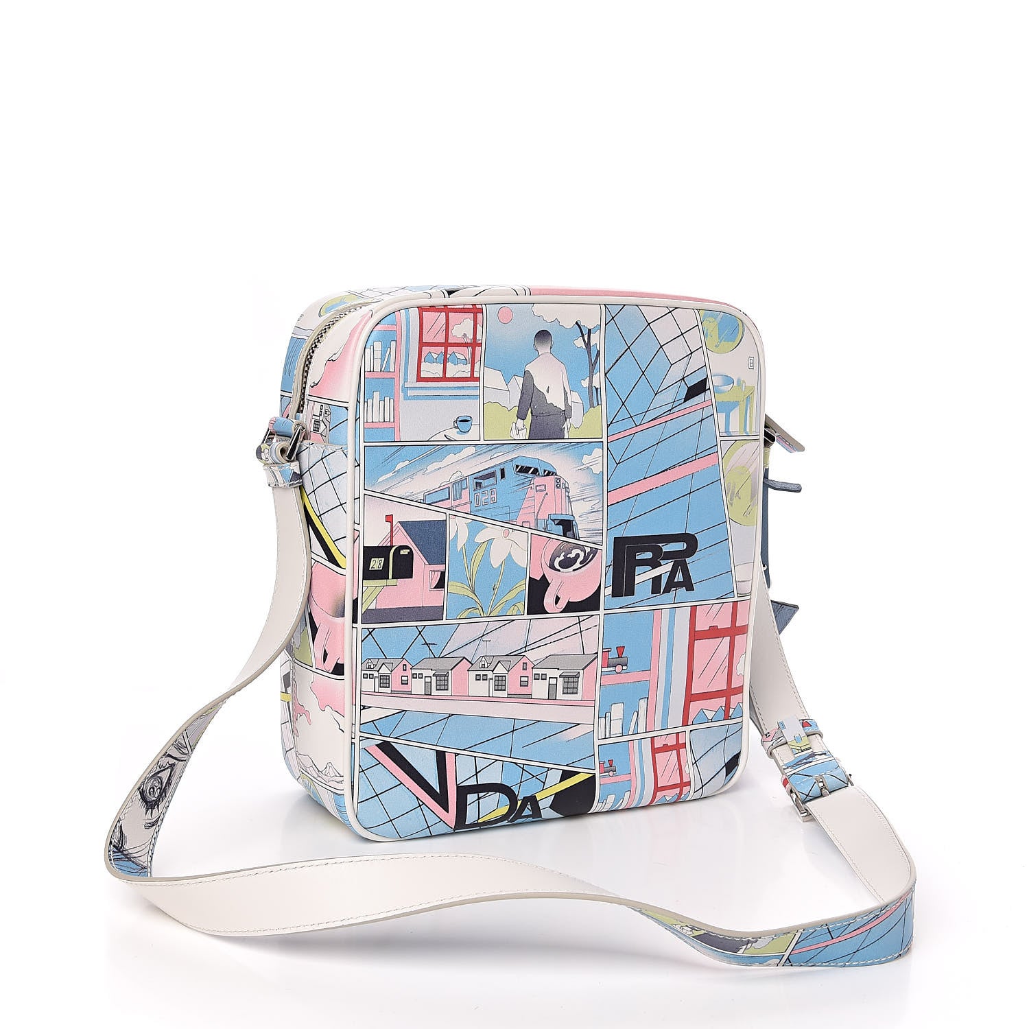 Prada X JAMES JEAN Vitello Comics Flat Messenger Bag Azzurro 3 of 9