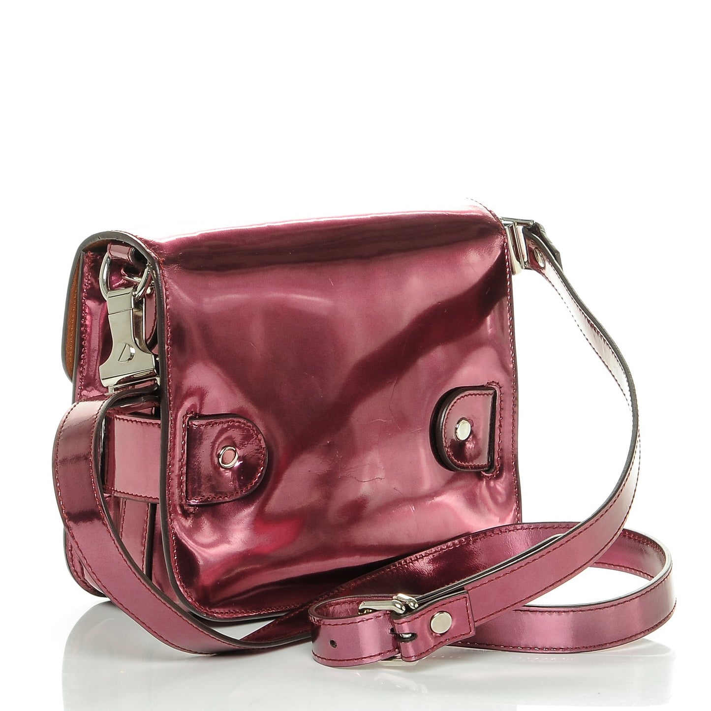 Metallic Patent Tiny PS11 Shoulder Bag Bordeaux Pink