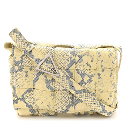 Bottega Veneta Goatskin Python Embossed Padded Cassette Crossbody Bag Kiwi Black Silver 1 of 13
