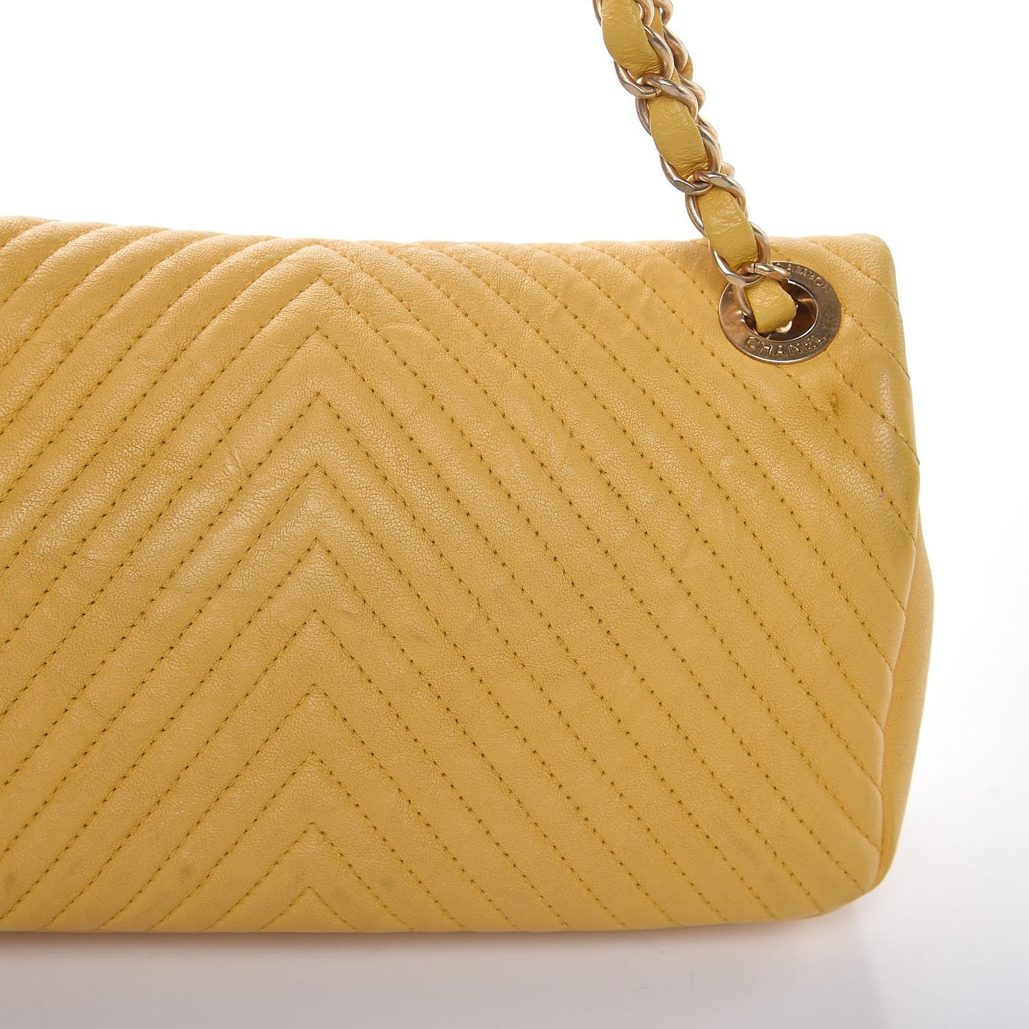 Calfskin Chevron Quilted Small Surpique Flap Yellow
