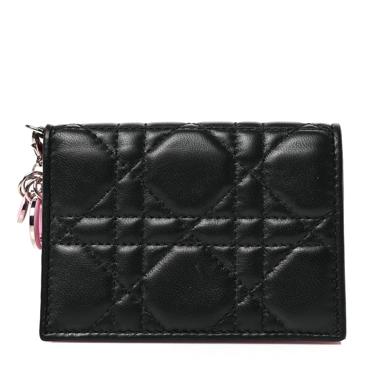 Lambskin Cannage Bi-Color Small Lady Dior Flap Card Holder Black Pink