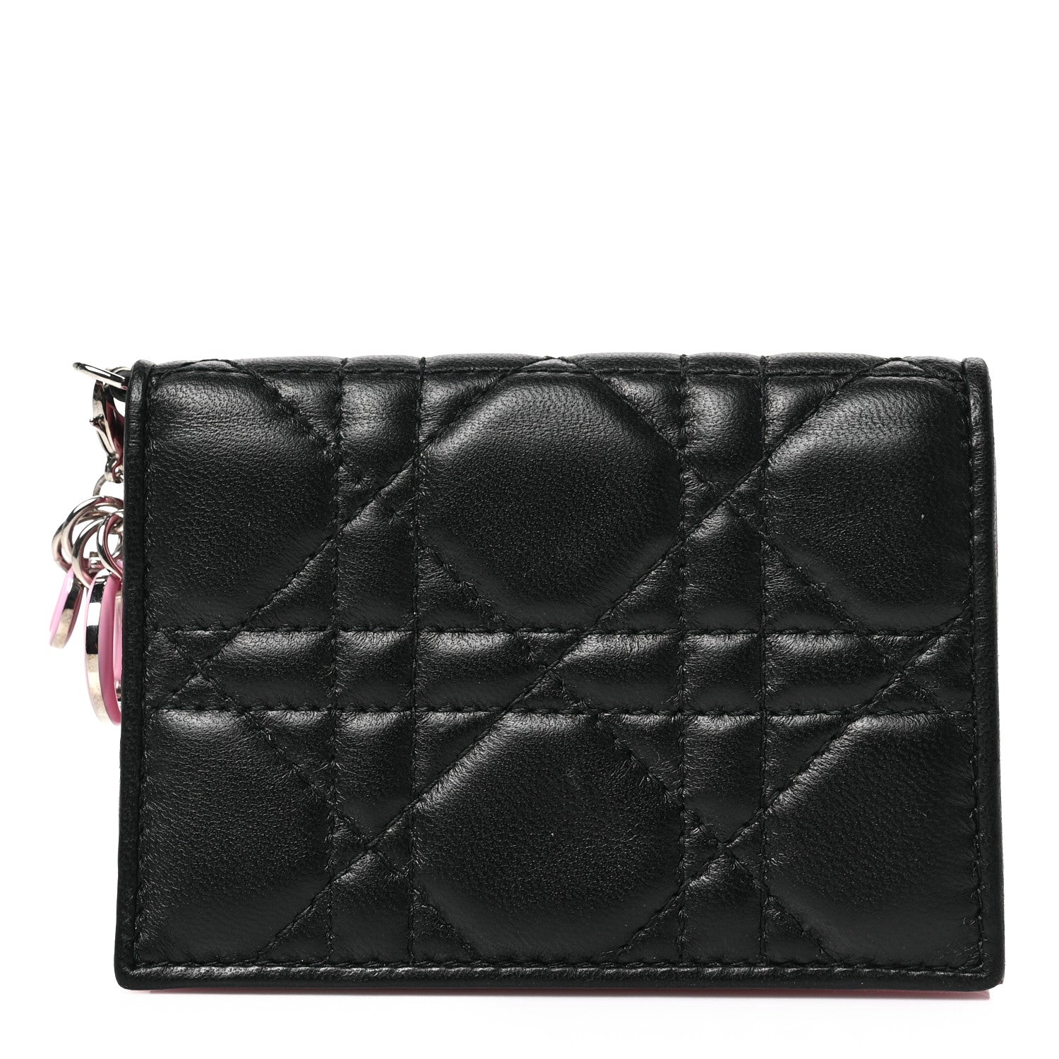 Christian Dior Lambskin Cannage Bi-Color Small Lady Dior Flap Card Holder Black Pink 1 of 6