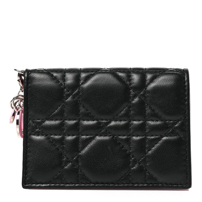 Christian Dior Lambskin Cannage Bi-Color Small Lady Dior Flap Card Holder Black Pink 1 of 6