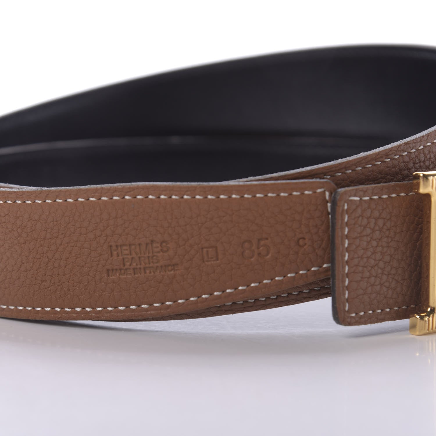 Hermes Box Togo Strie 32mm H Belt 85 Black Gold 4 of 12