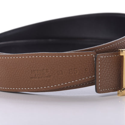 Hermes Box Togo Strie 32mm H Belt 85 Black Gold 4 of 12
