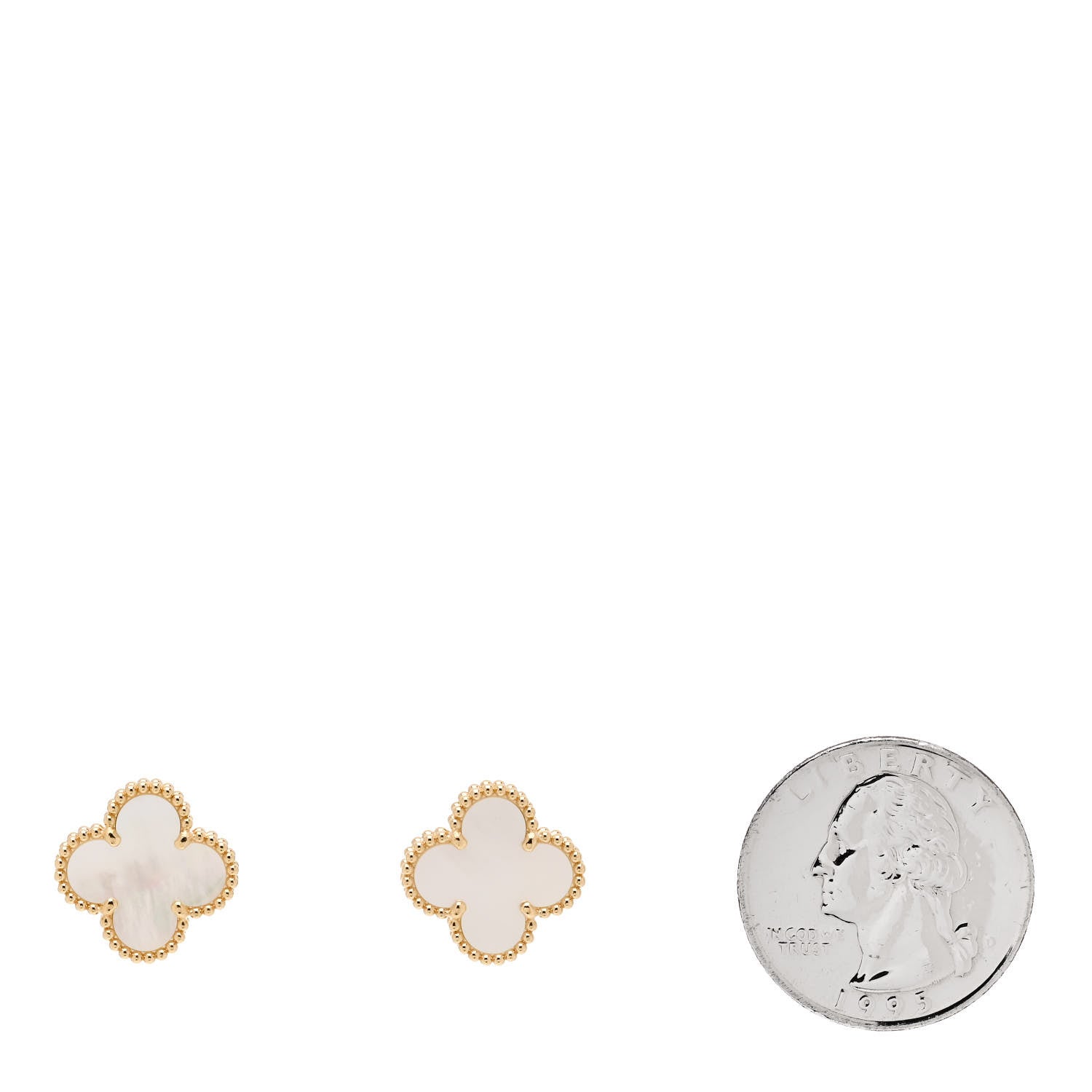 Van Cleef & Arpels 18K Yellow Gold Mother of Pearl Vintage Alhambra Earrings 2 of 4