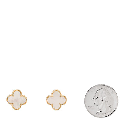 Van Cleef & Arpels 18K Yellow Gold Mother of Pearl Vintage Alhambra Earrings 2 of 4