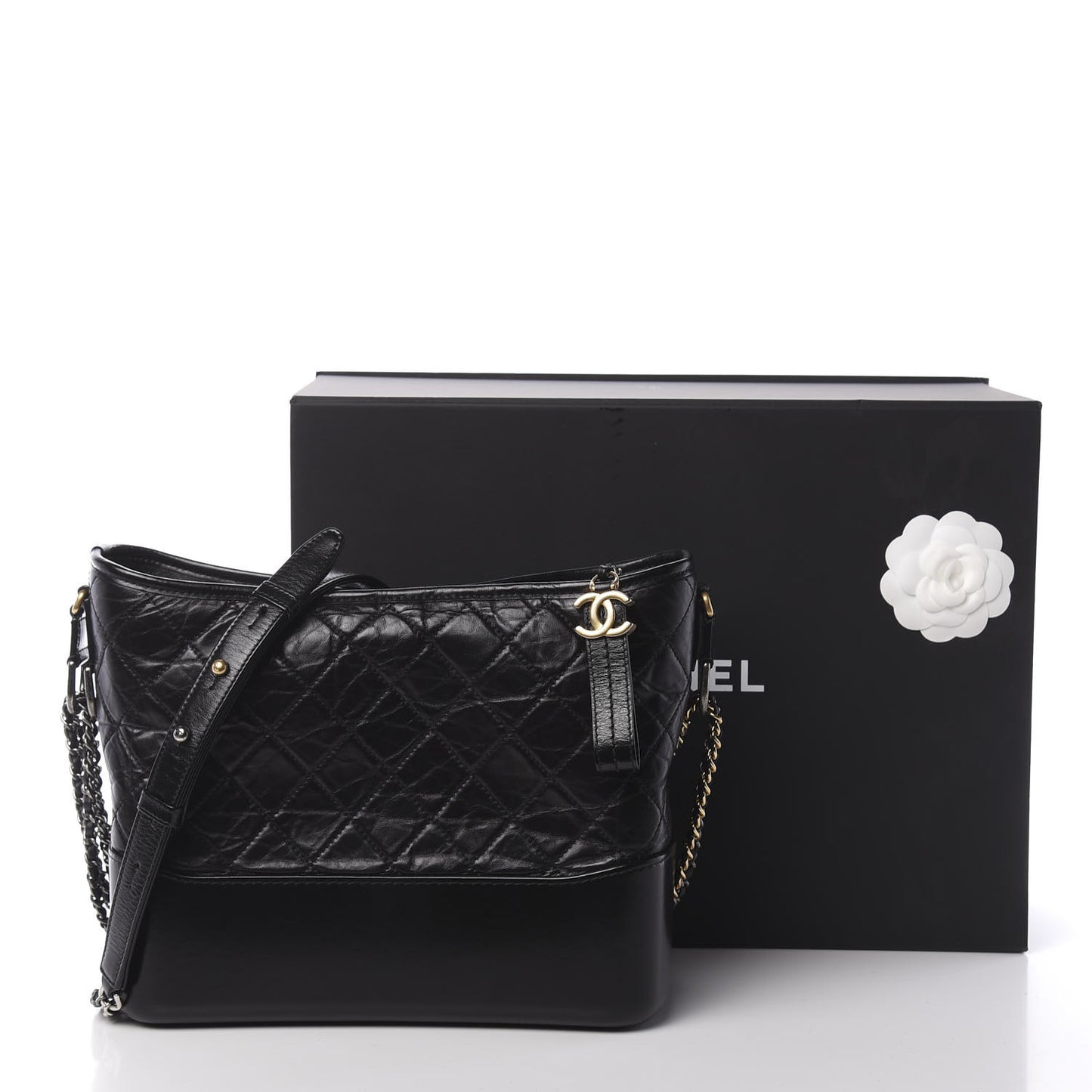 Aged Calfskin Quilted Medium Gabrielle Hobo Black