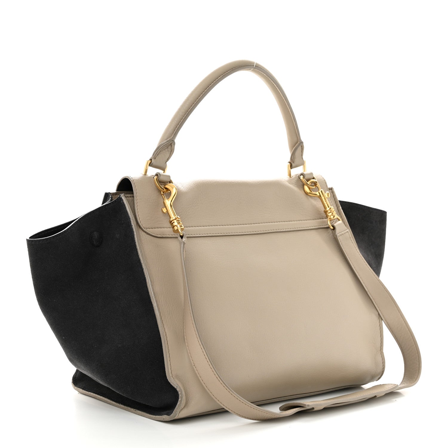 Celine Drummed Calfskin Suede Medium Trapeze Black Taupe 3 of 15