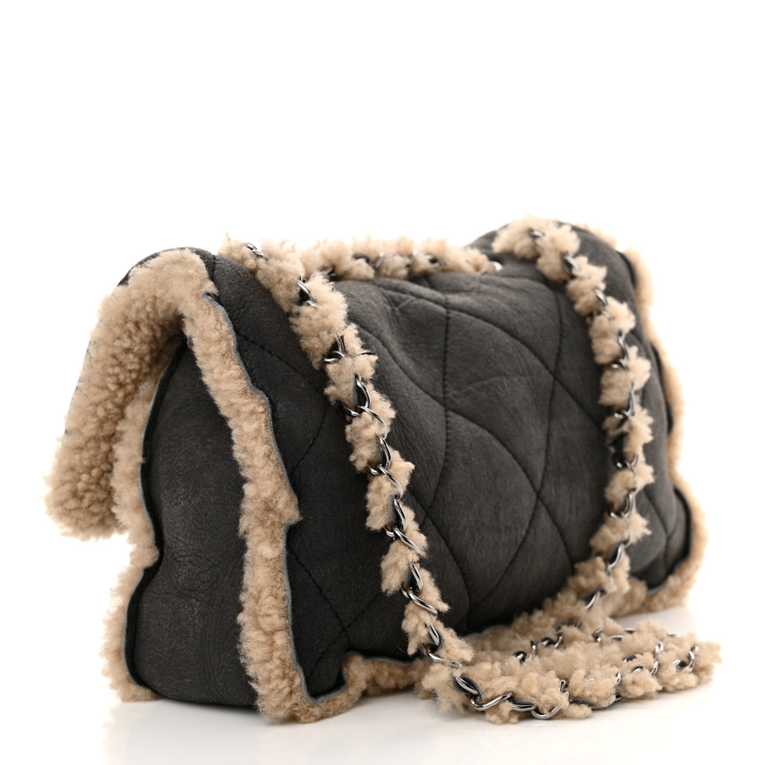 Chanel Shearling Quilted Medium Single Flap Grey 3 of 12
