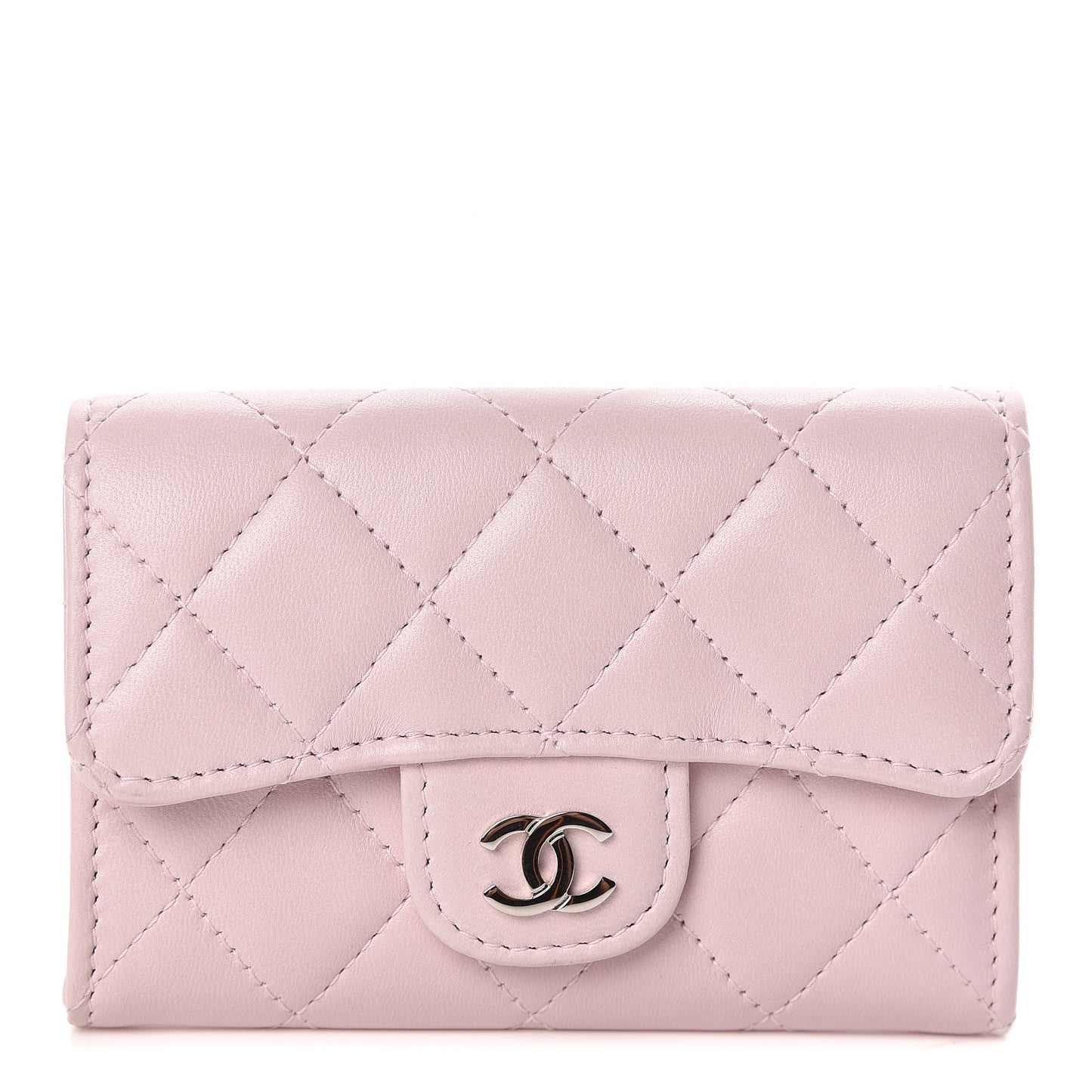 Lambskin Quilted Flap Card Holder Light Pink