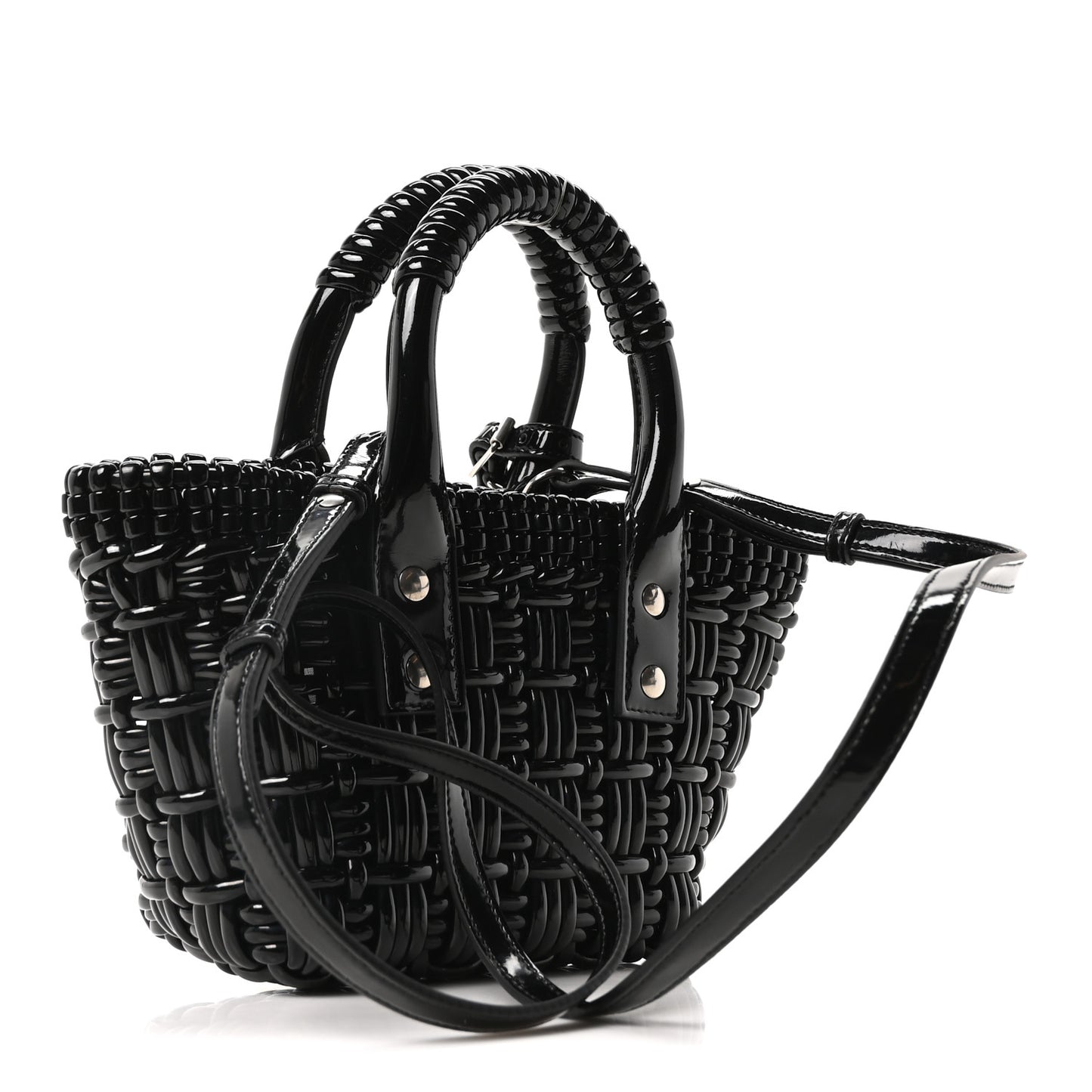 Faux Calfskin Braided Varnished XXS Bistro Basket Black