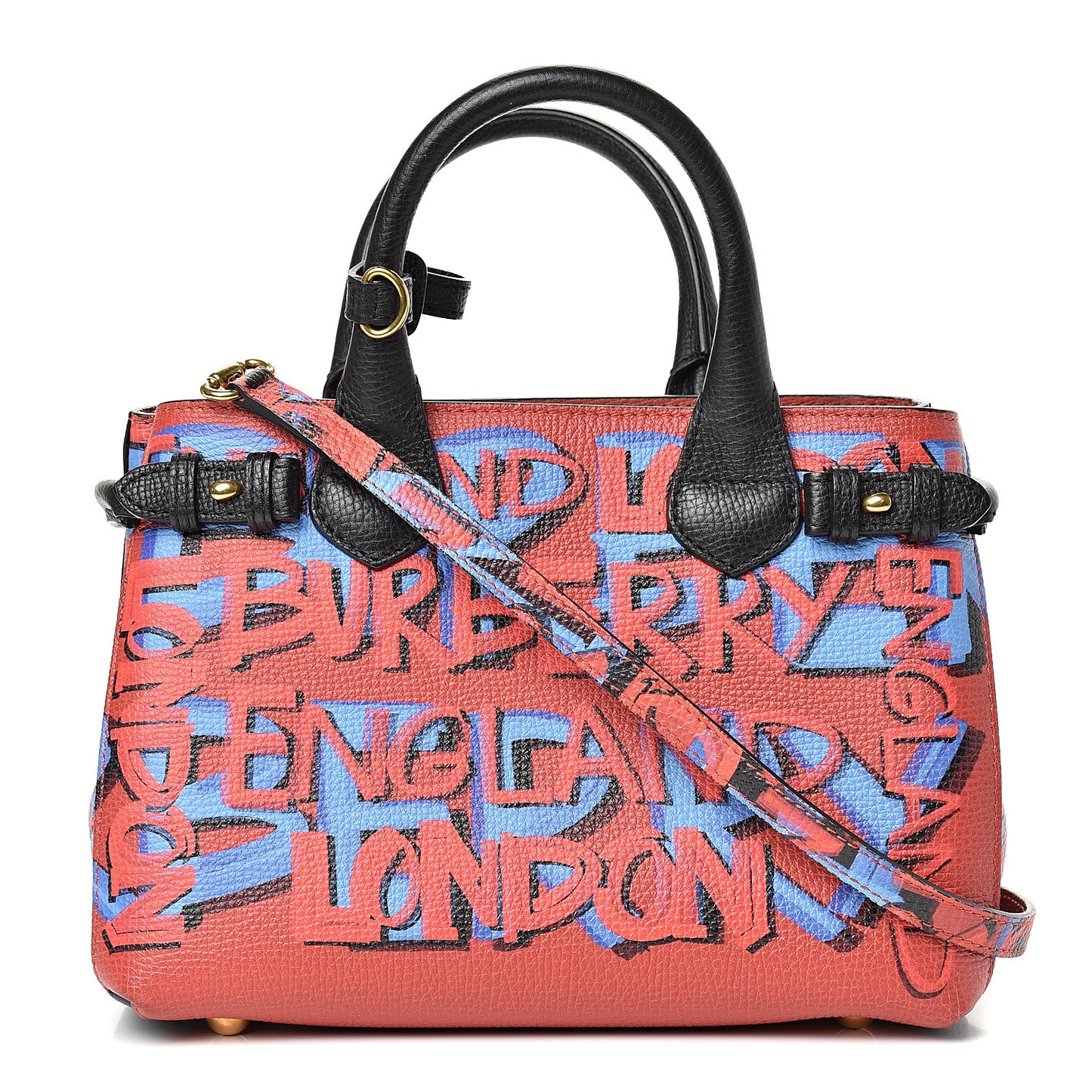 Grainy Calfskin Graffiti Print Small Banner Tote Black