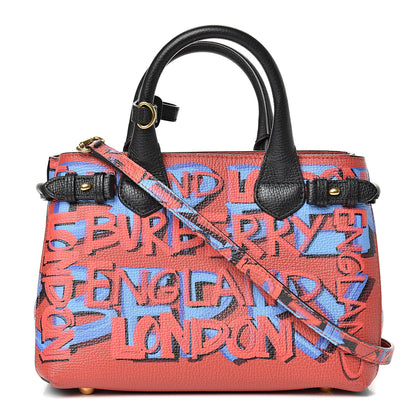Burberry Grainy Calfskin Graffiti Print Small Banner Tote Black 1 of 12