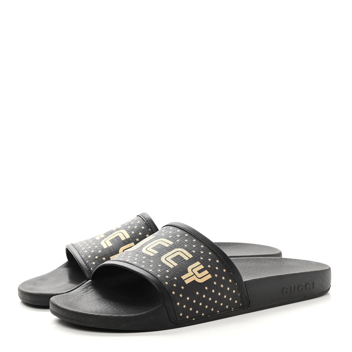 X SEGA Supreme Canvas GUCCY Stars Womens Slide Sandals 40 Black Gold