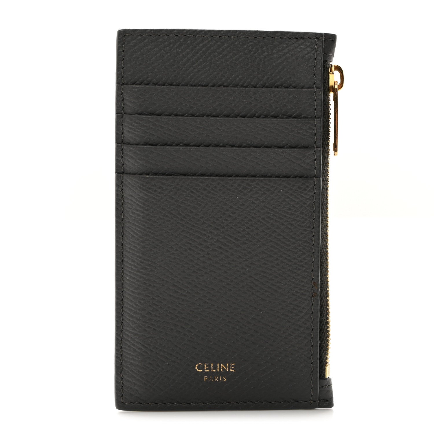 Celine Grained Calfskin Zipped Card Holder Grey 1 of 9